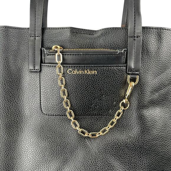 Calvin Klein Anya Signature Chain Black Faux Leather Purse Tote Shoulder Bag OS - Picture 11 of 14